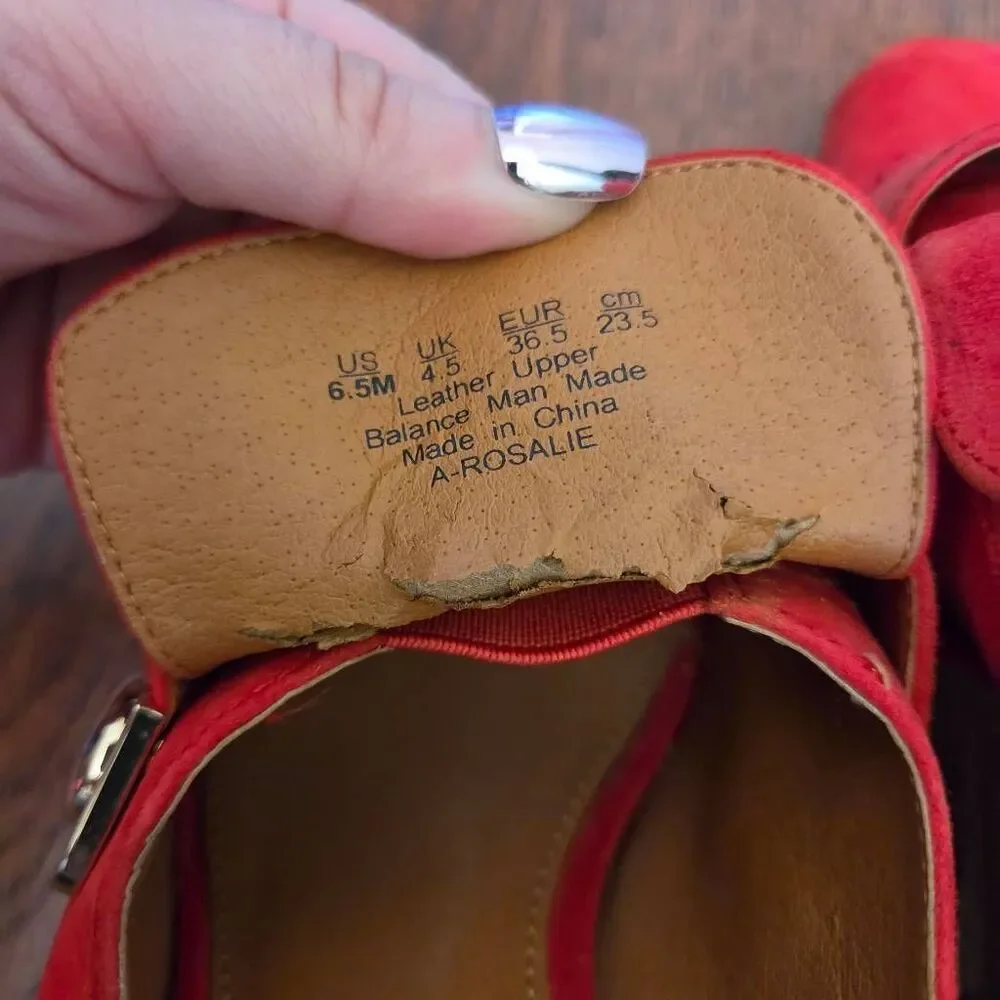Franco Sarto Rosalie Mule Pumps Red Suede Block Heel